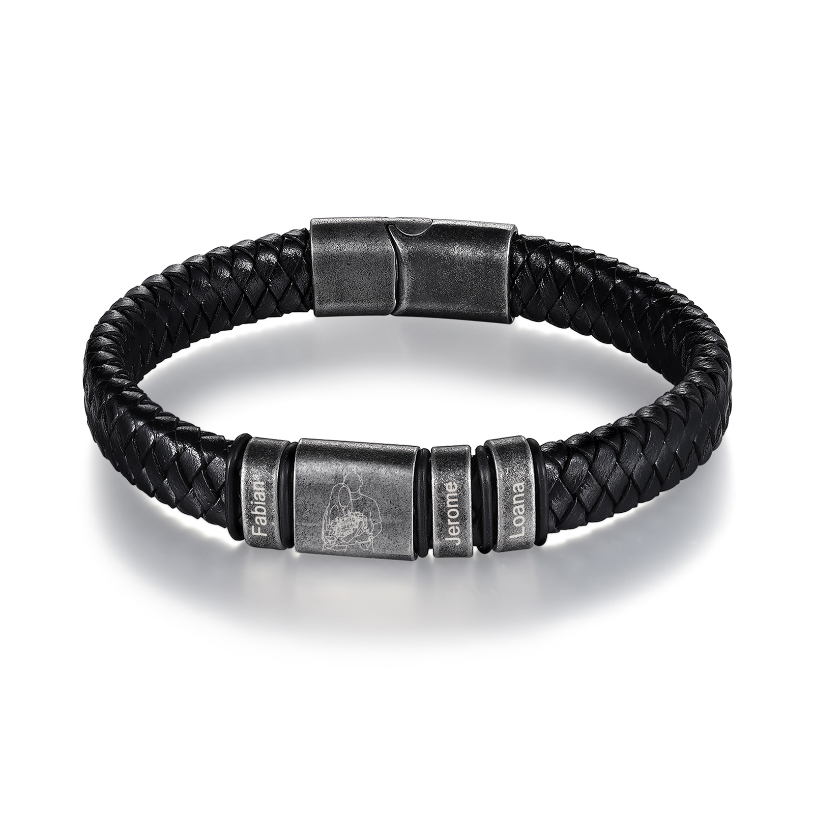 3 Names - Personalised Men's Leather Braided Bracelet Custom Name & Photo Bracelet Vintage Gift for Him-Jessemade AU