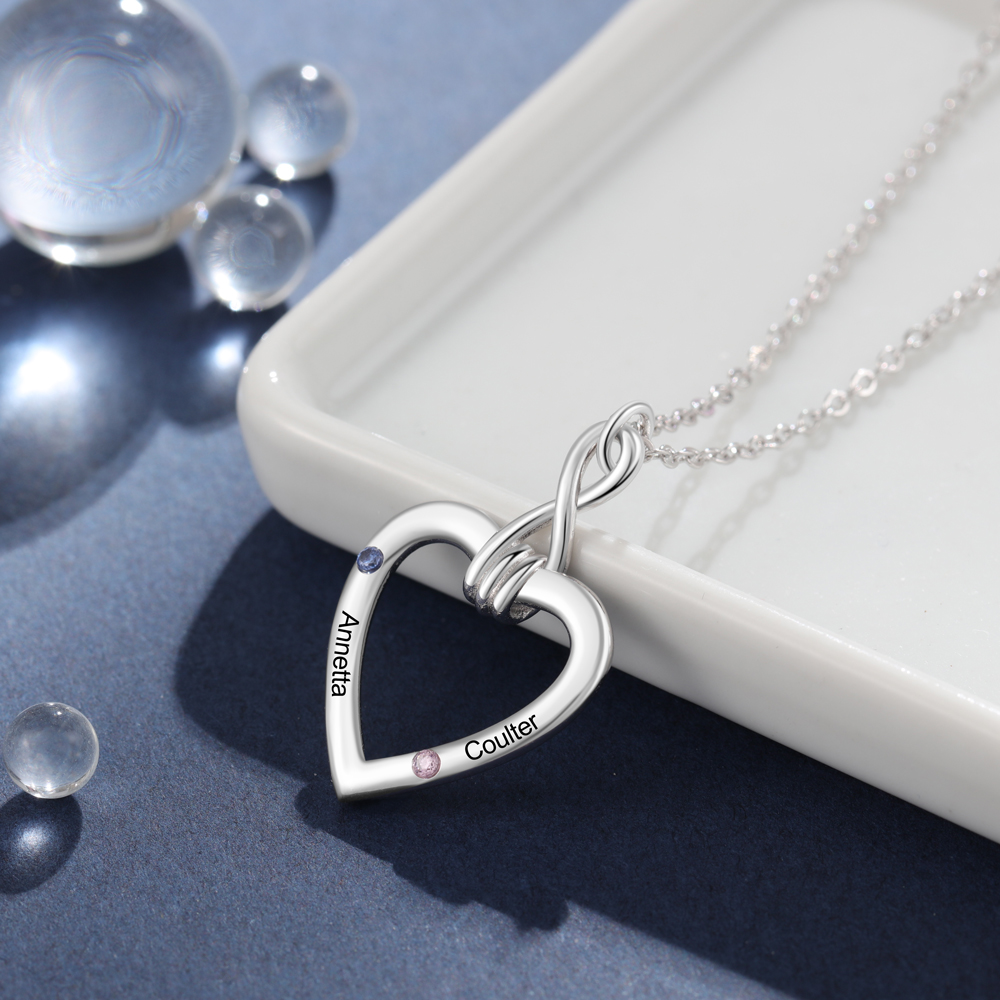Personalised Infinity Heart Necklace with Birthstone Engraved Name Gifts for Her-Jessemade AU