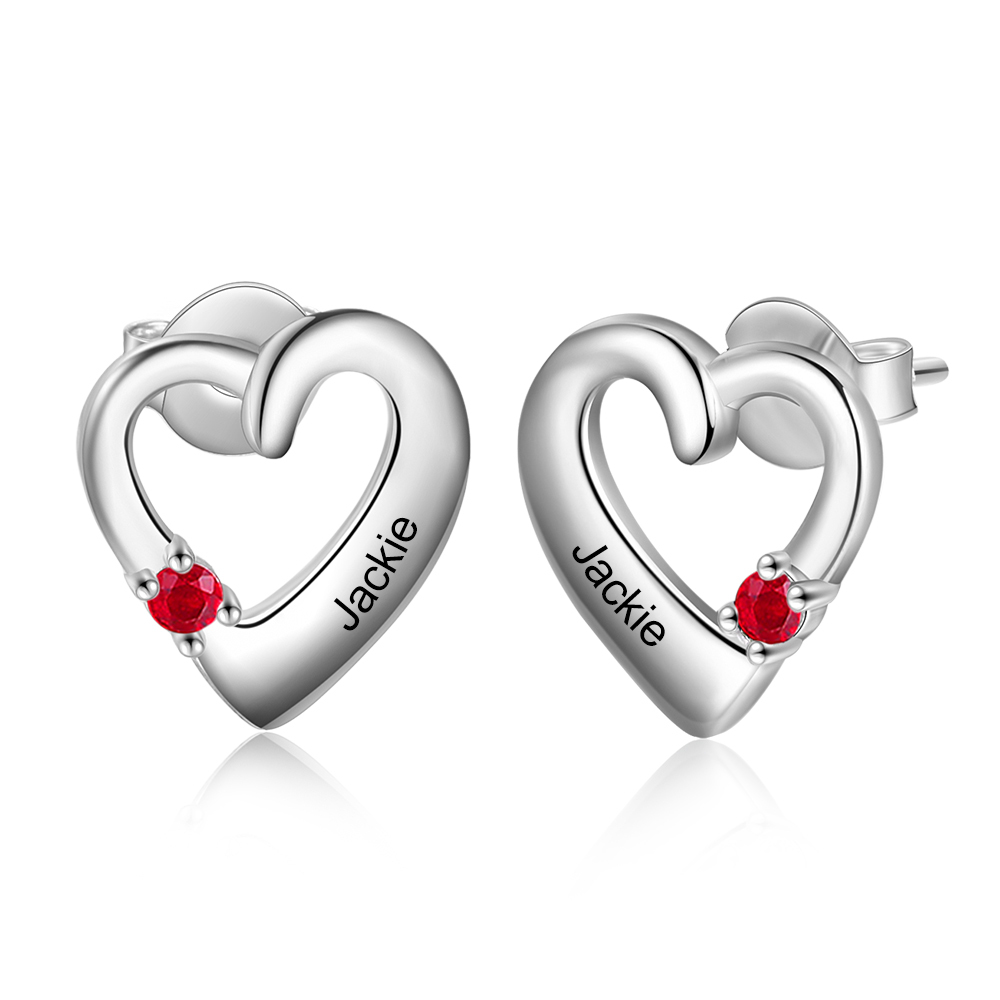 Heart Birthstone Earrings Personalised 1 Name 1 Stone Gifts for Her-Jessemade AU