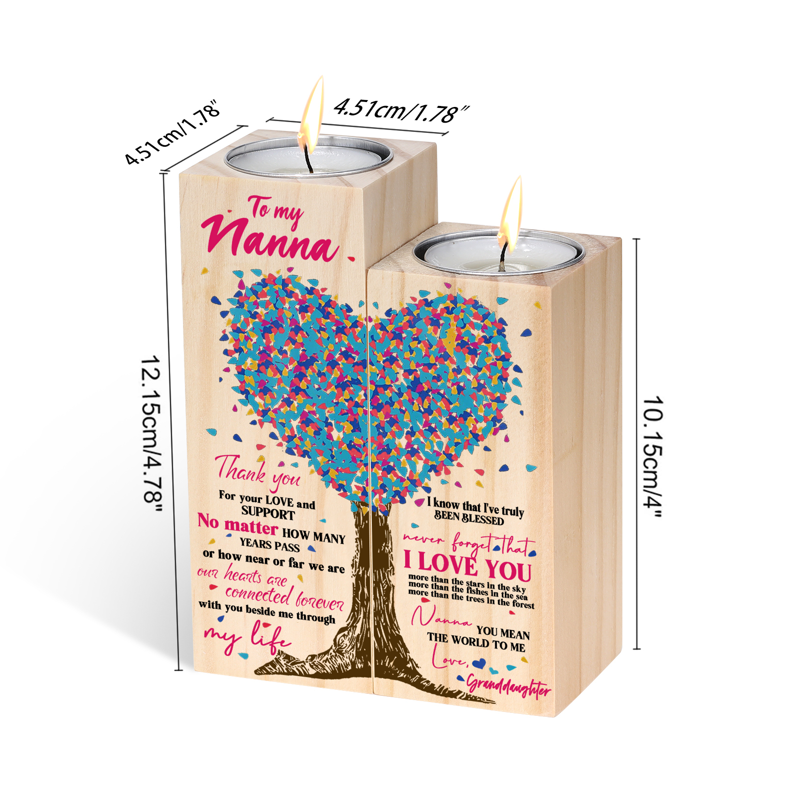 To My Grandma/Nanny/Nan Family Tree Candle Holder You Mean The World To Me Wood Candlesticks Gifts for Grandma-Jessemade AU