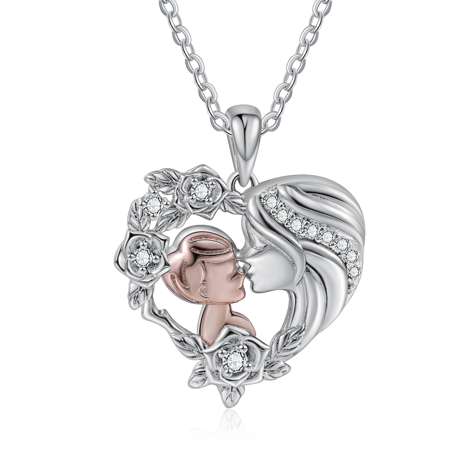 Mother and Son Necklace Heart Flower Pendant Necklace for Her-Jessemade AU