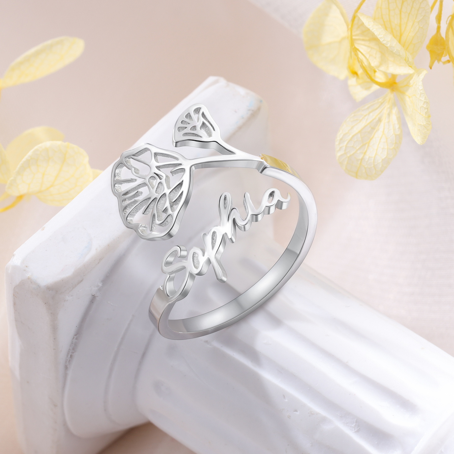 Personalised April Birth Flower Ring With Name Gifts For Her-Jessemade AU