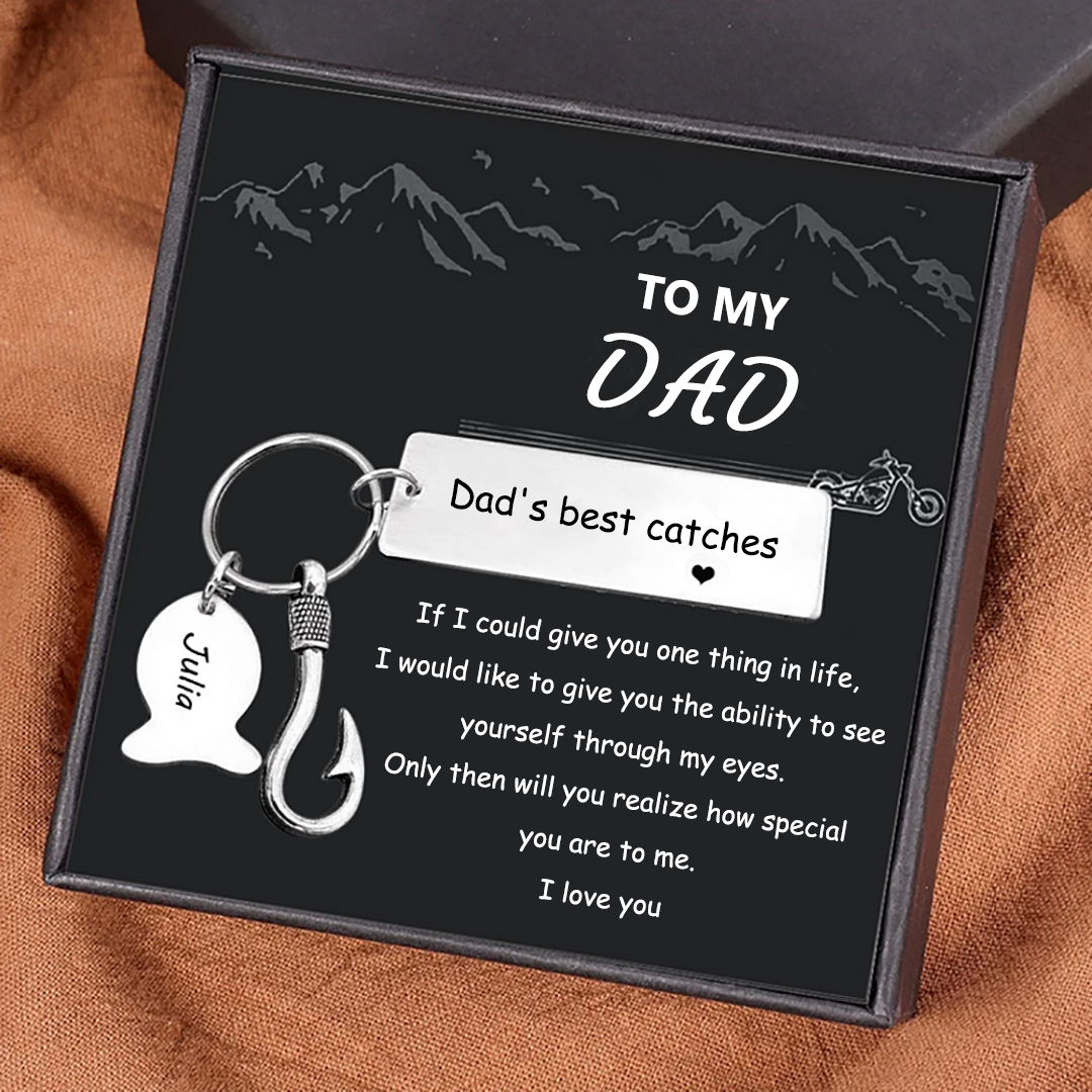 Personalised 1 Name Keychain Fish Charms Keychain Gifts For Daddy - Dad's best catches-Jessemade AU