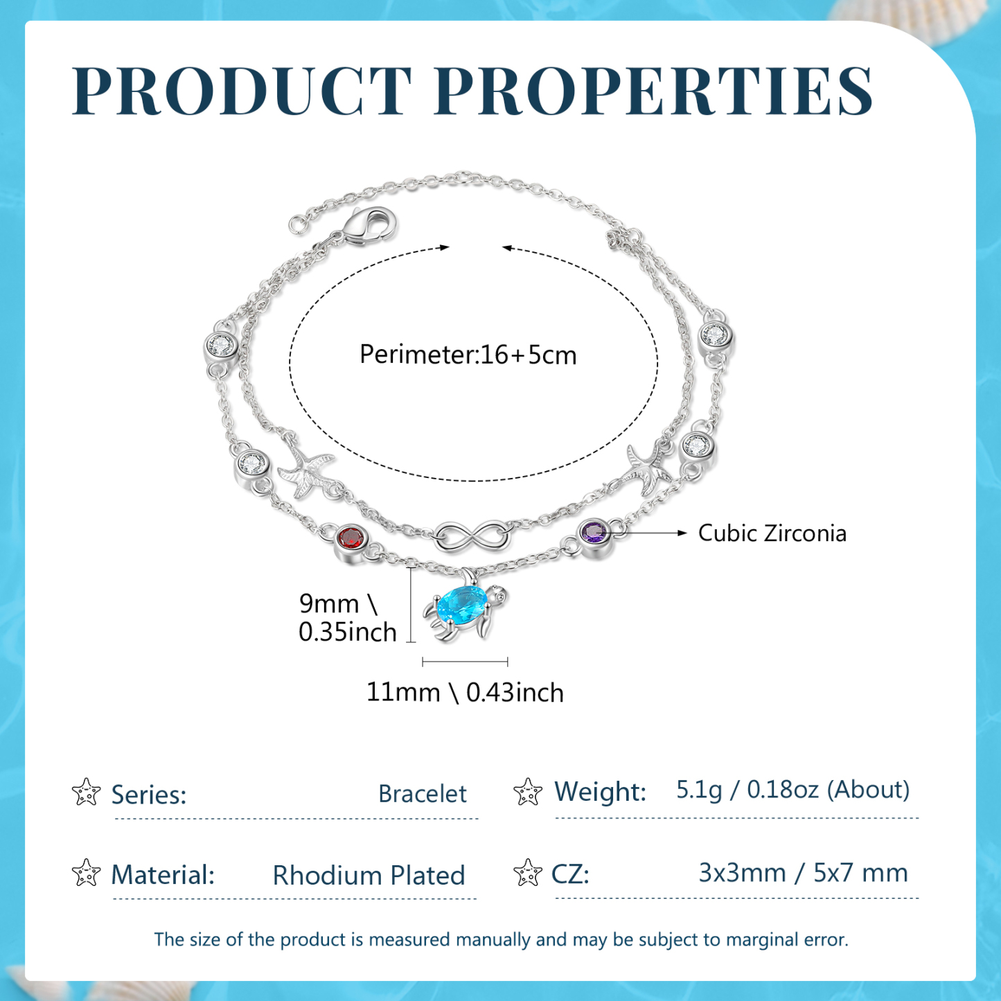 Personalised Women's Bracelet Custom 2 Birthstones Bracelet Sea Turtle Adjustable Bracelet Birthday Gift for Her-Jessemade AU