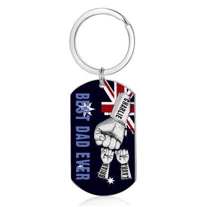 Personalised 3 Names Australian Flag Keychain Fist Bump Keychain Father's Day Gift - Best Dad Ever-Jessemade AU