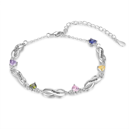 Personalised Infinity Bracelet With 5 Birthstones Engraved Names Bracelet Gift For Women-Jessemade AU