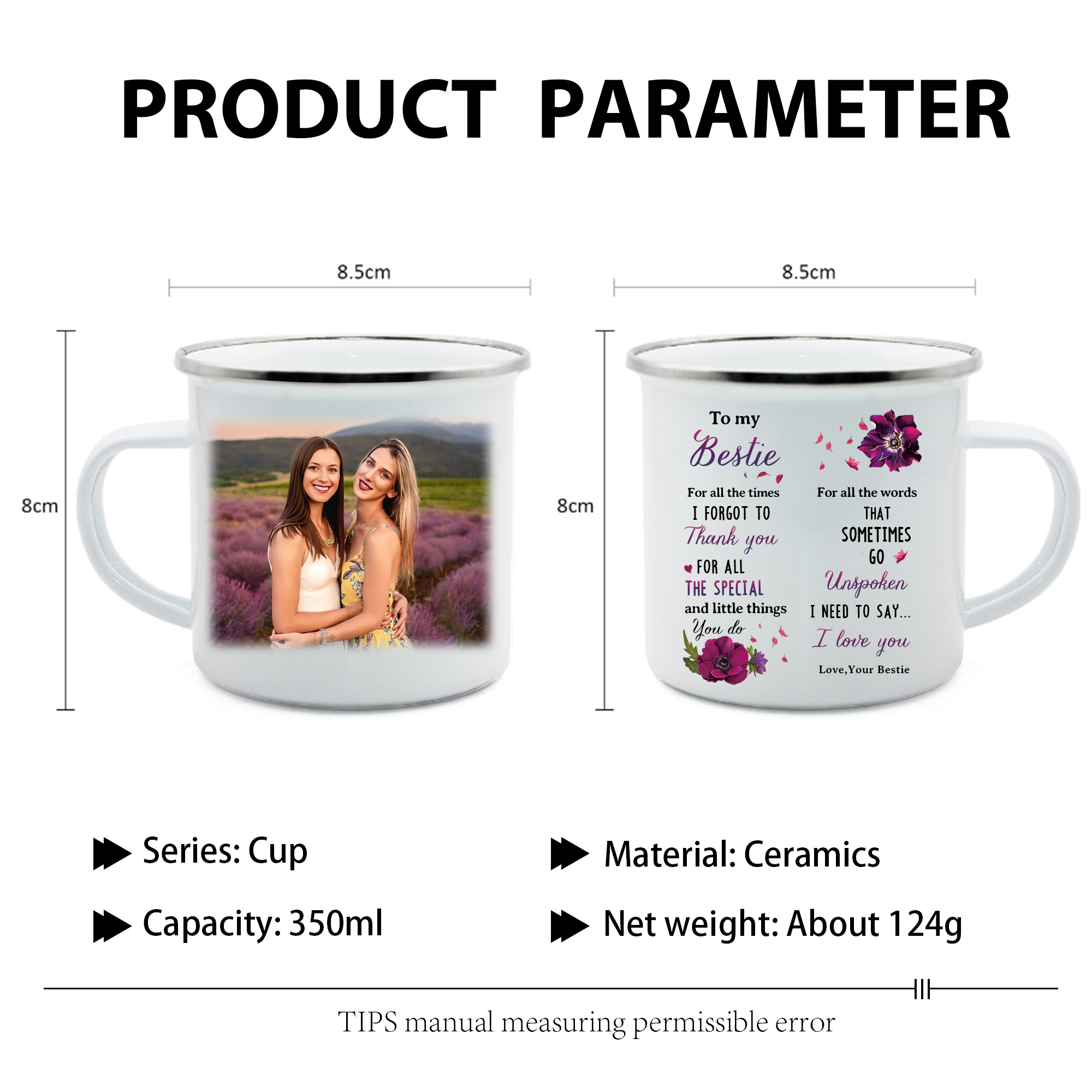 To My Bestie Photo Mug Enamel Violets Cup Personalised Gifts for Besties - For All The Times I Forgot To Thank You-Jessemade AU