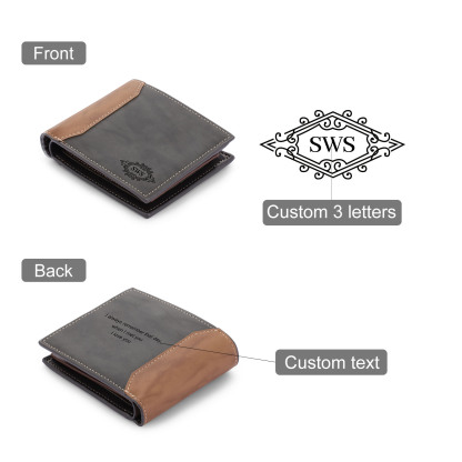 Personalised Leather Wallet Engraved Text Short Purse Custom Folding Wallet Gifts For Him-Jessemade AU