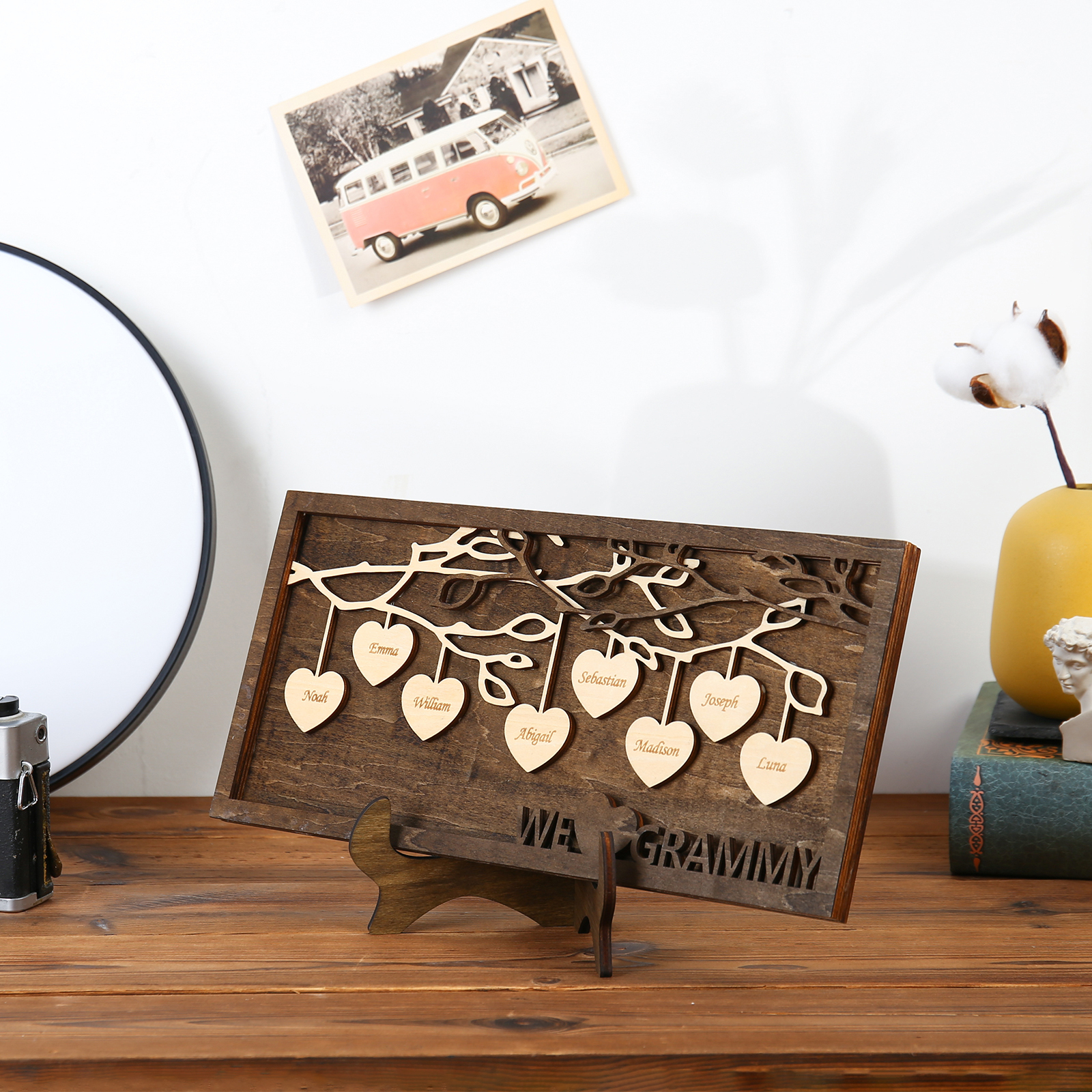 Custom Family Tree Sign Engrave 8 Names Wooden Family Frame Home Decor-Jessemade AU