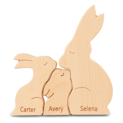 Personalised Wooden Animal Puzzle Custom 3 Names Puzzle Whale Bear Rabbit Hug Ornament Gifts for Family-Jessemade AU