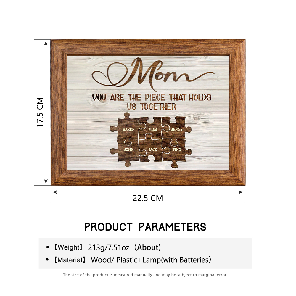 Personalised Puzzle Picture Frame With Light Custom 7 Names Home Decor - You are the piece that holds us together-Jessemade AU