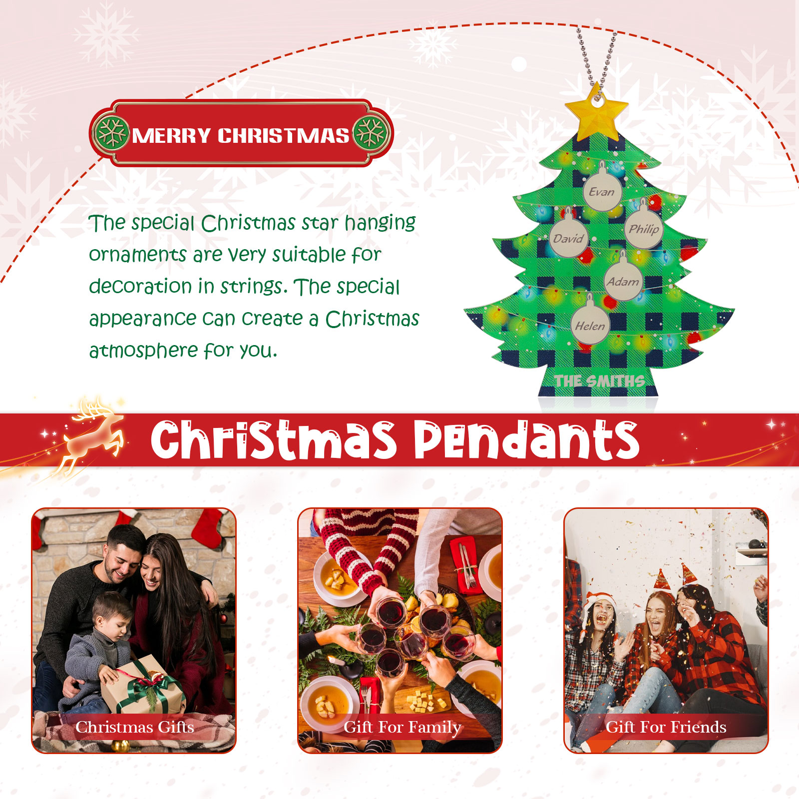 5 Names - Personalised Acrylic Christmas Tree Ornaments Customised Text & Name Xmas Pendant Gifts for Family Friends-Jessemade AU