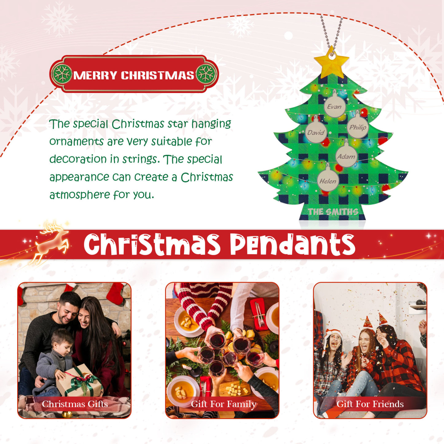 5 Names - Personalised Acrylic Christmas Tree Ornaments Customised Text & Name Xmas Pendant Gifts for Family Friends-Jessemade AU