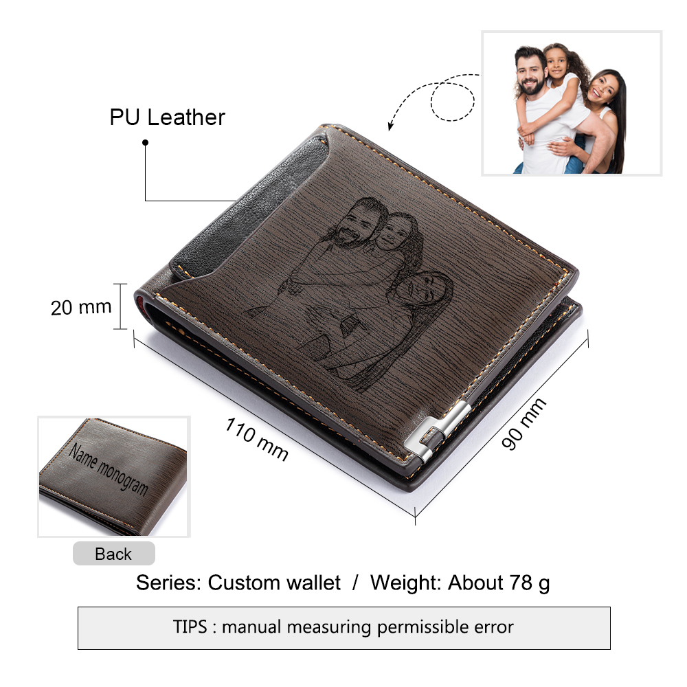 Men Photo Wallet Personalised Letter&Name Wallet Brown Colour with Photo Wallet Card Christmas Wallet Gift Set For Him