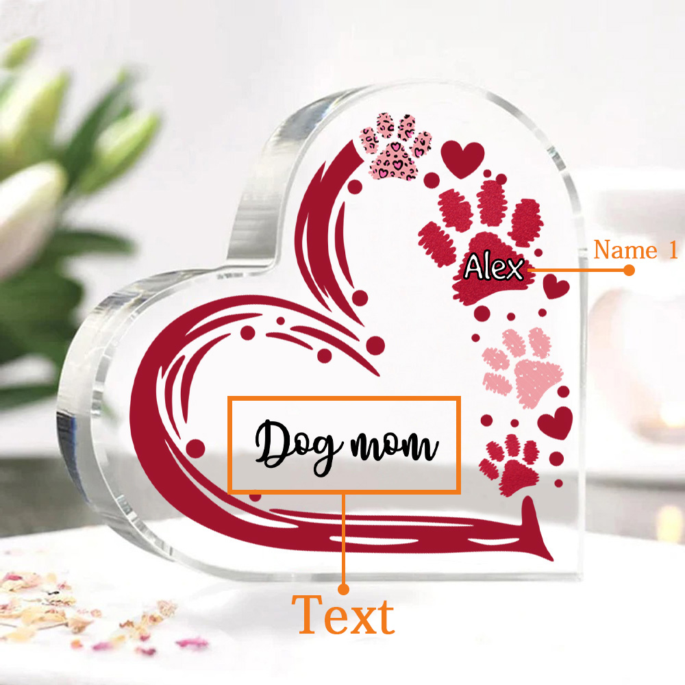 Personalised Text Acrylic Heart Keepsake Custom 1 Name Dog Footprints Ornaments Gifts for Grandma/Mother-Jessemade AU