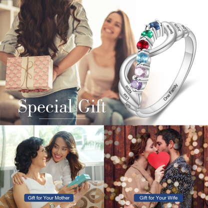 Personalised Mothers Ring With 6 Birthstones Engraved Names Ring Gift For Women-Jessemade AU