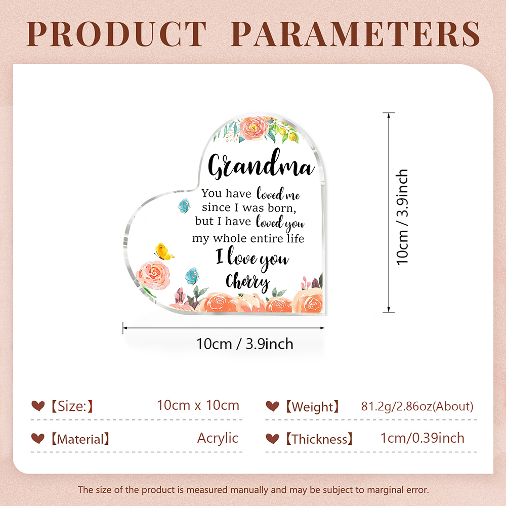 Personalised Acrylic Heart Keepsake with Name Heart Ornament Special Gift for Grandma-Jessemade AU