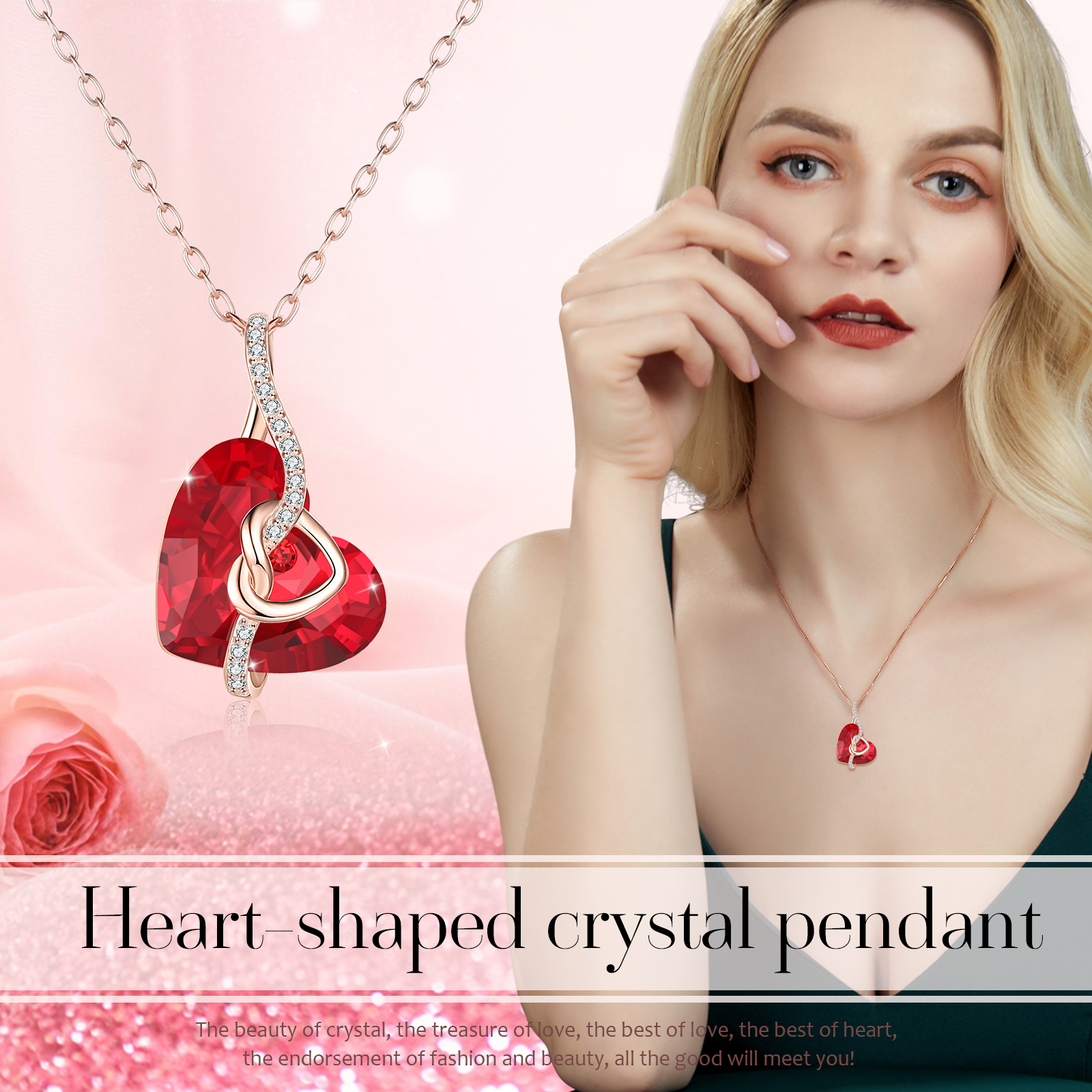 Heart-shaped Crystal Necklace Birthstone Necklace Gifts For Her-Jessemade AU
