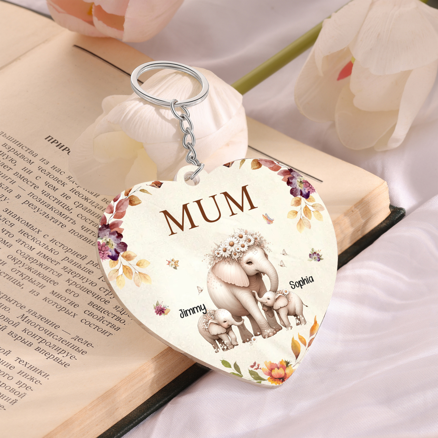 2 Names - Personalised Acrylic Keychain Custom 1 Text Elephant Family Hanging Ornaments Gift for Mum/Grandma-Jessemade AU