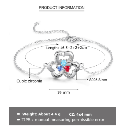 Personalised Heart Bracelet With 4 Birthstones Engraved Names Bracelet Gift For Women-Jessemade AU