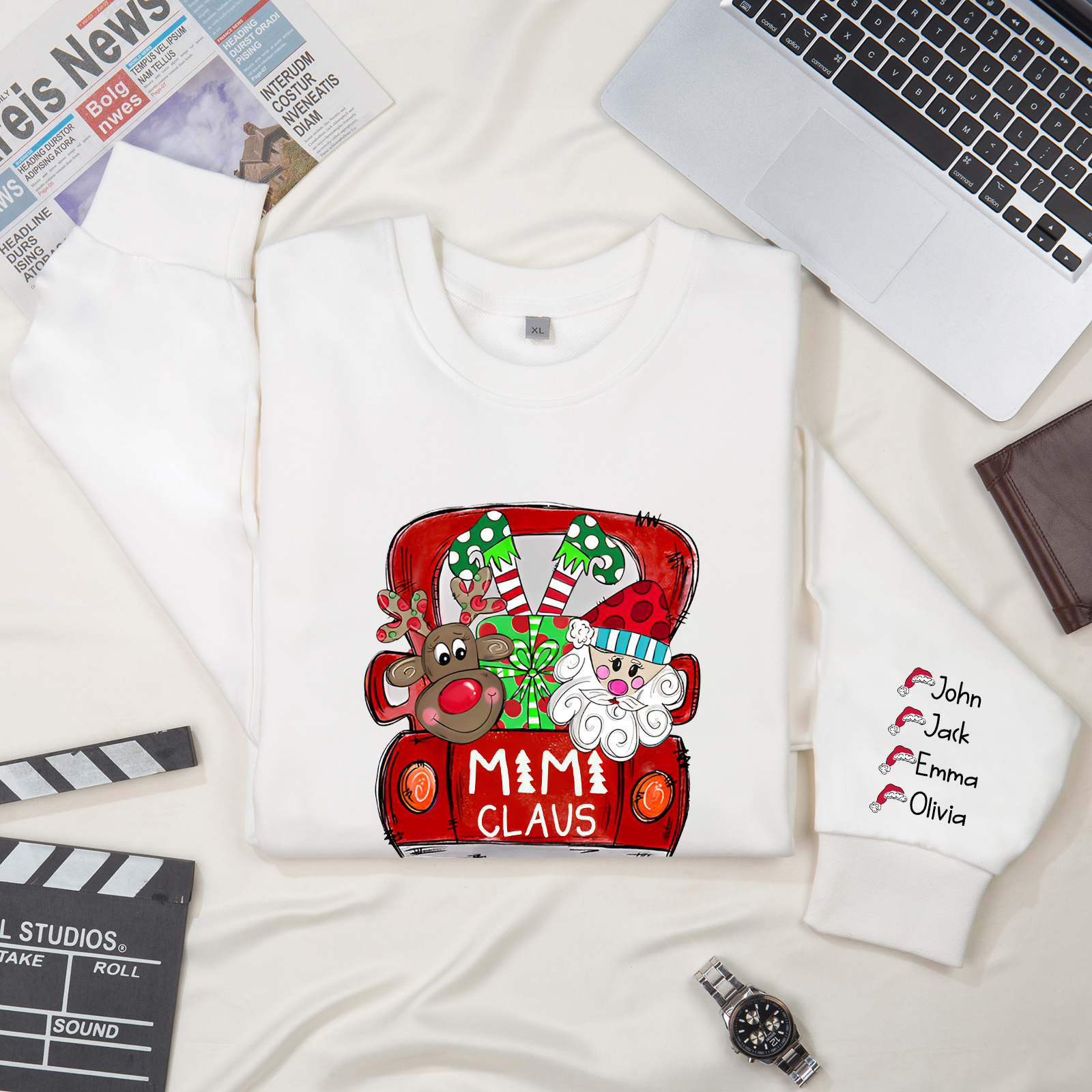 4 Names - Personalised Christmas Sweatshirt Custom Name & Text Sweatshirt Mimi Claus Sweatshirt Gift for Family -Jessemade AU