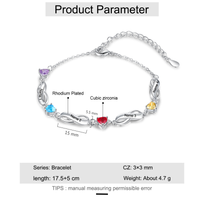Personalised Infinity Bracelet With 4 Birthstones Engraved Names Bracelet Gift For Women-Jessemade AU