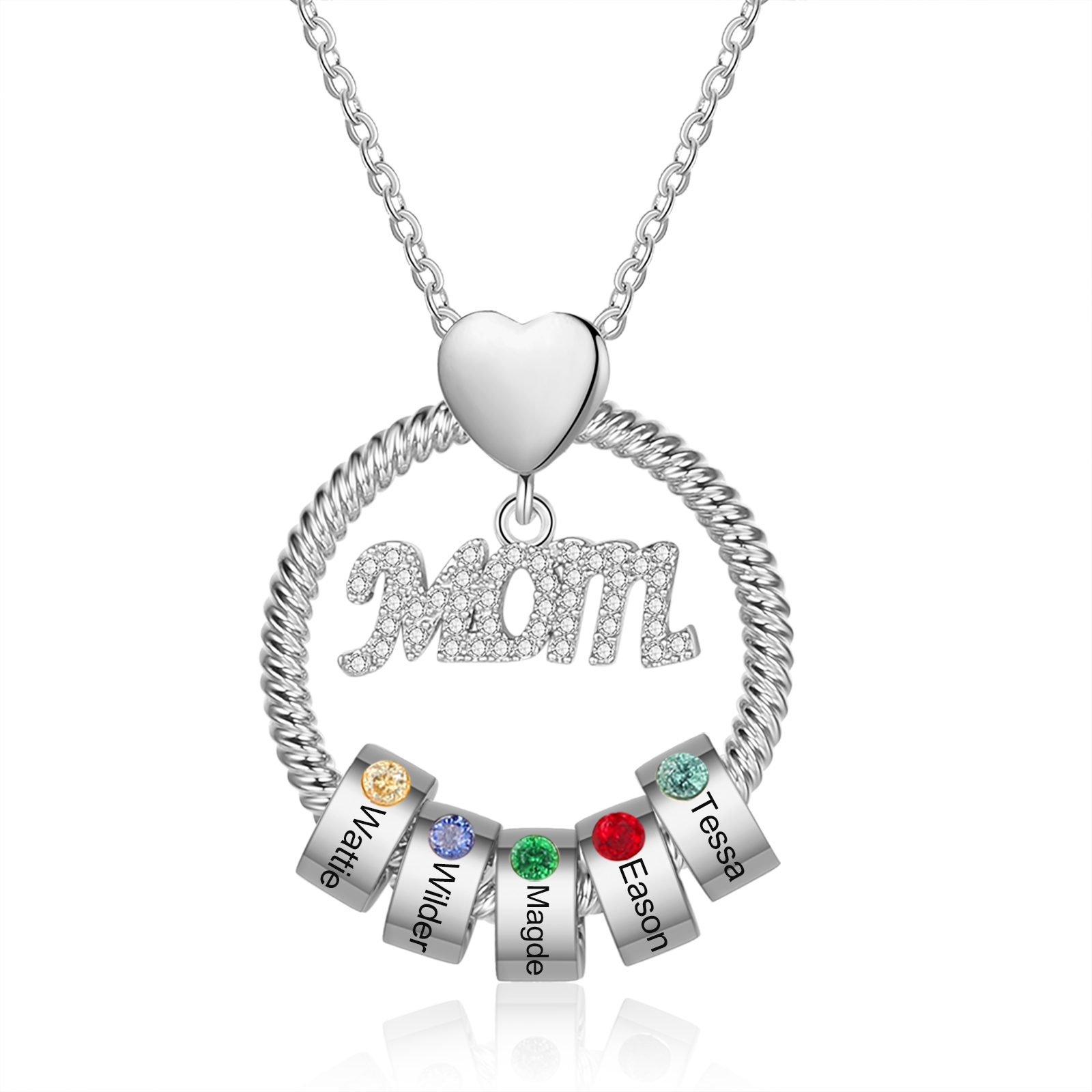 Personalised Necklace With 5 Birthstones Engraved Names Gift For Mother-Jessemade AU