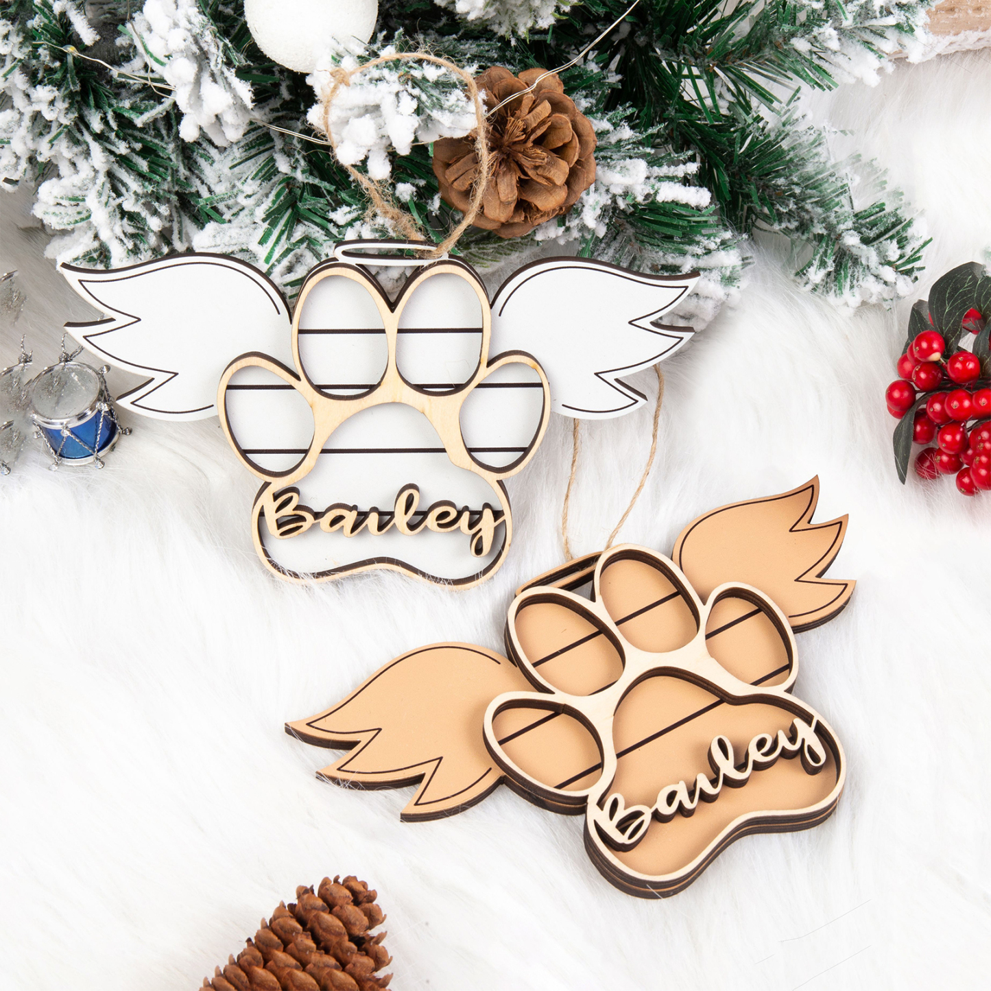 Personalised Dog Paw Christmas Ornament Angel Wings Hanging Ornament-Jessemade AU