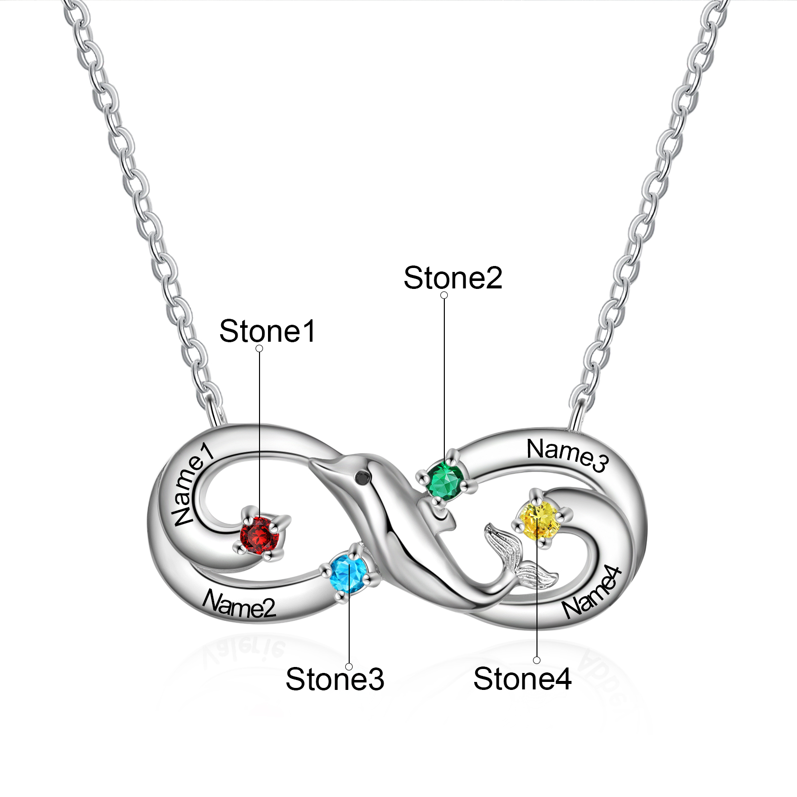 Personalised Infinite Dolphin Necklace With 4 Birthstones Custom Names Best Gift For Her-Jessemade AU
