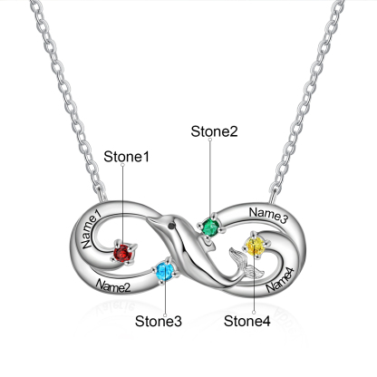 Personalised Infinite Dolphin Necklace With 4 Birthstones Custom Names Best Gift For Her-Jessemade AU