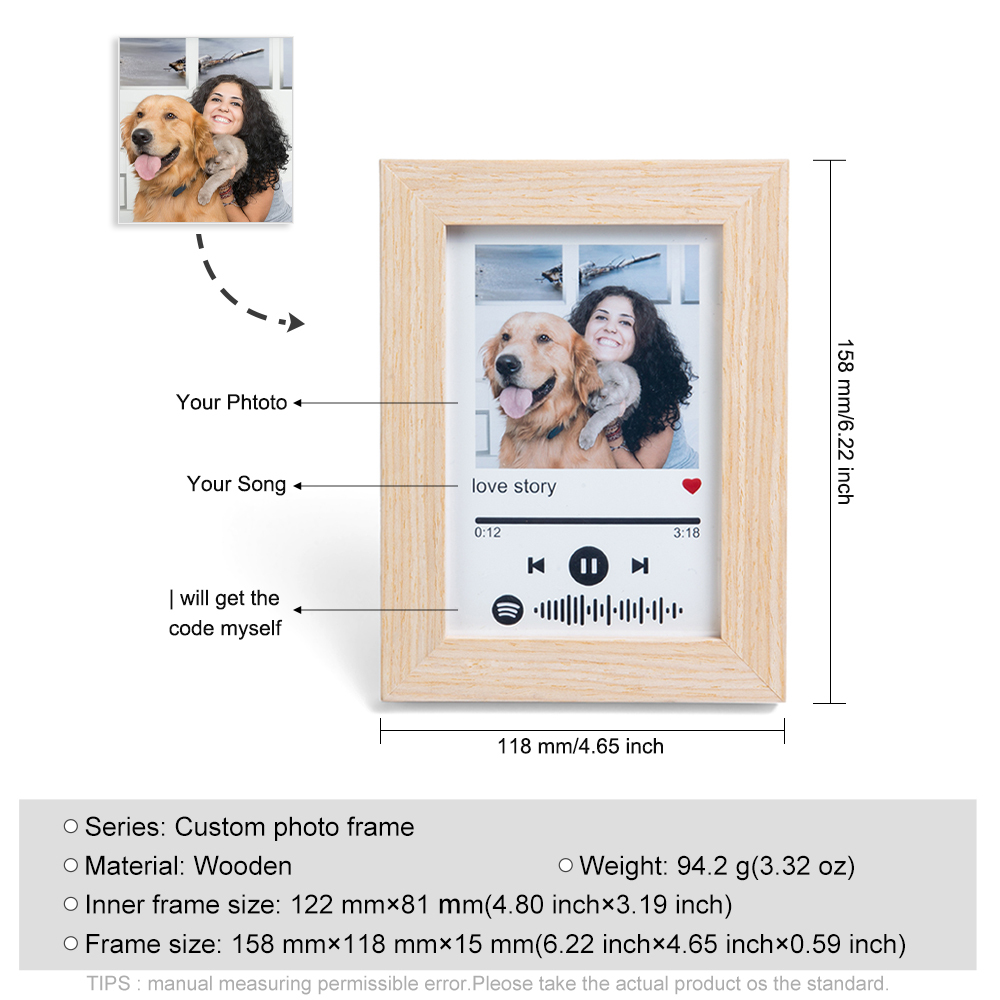 Personalised Wooden Spotify Code Photo Frame-Can Play Music-Interesting-Jessemade AU