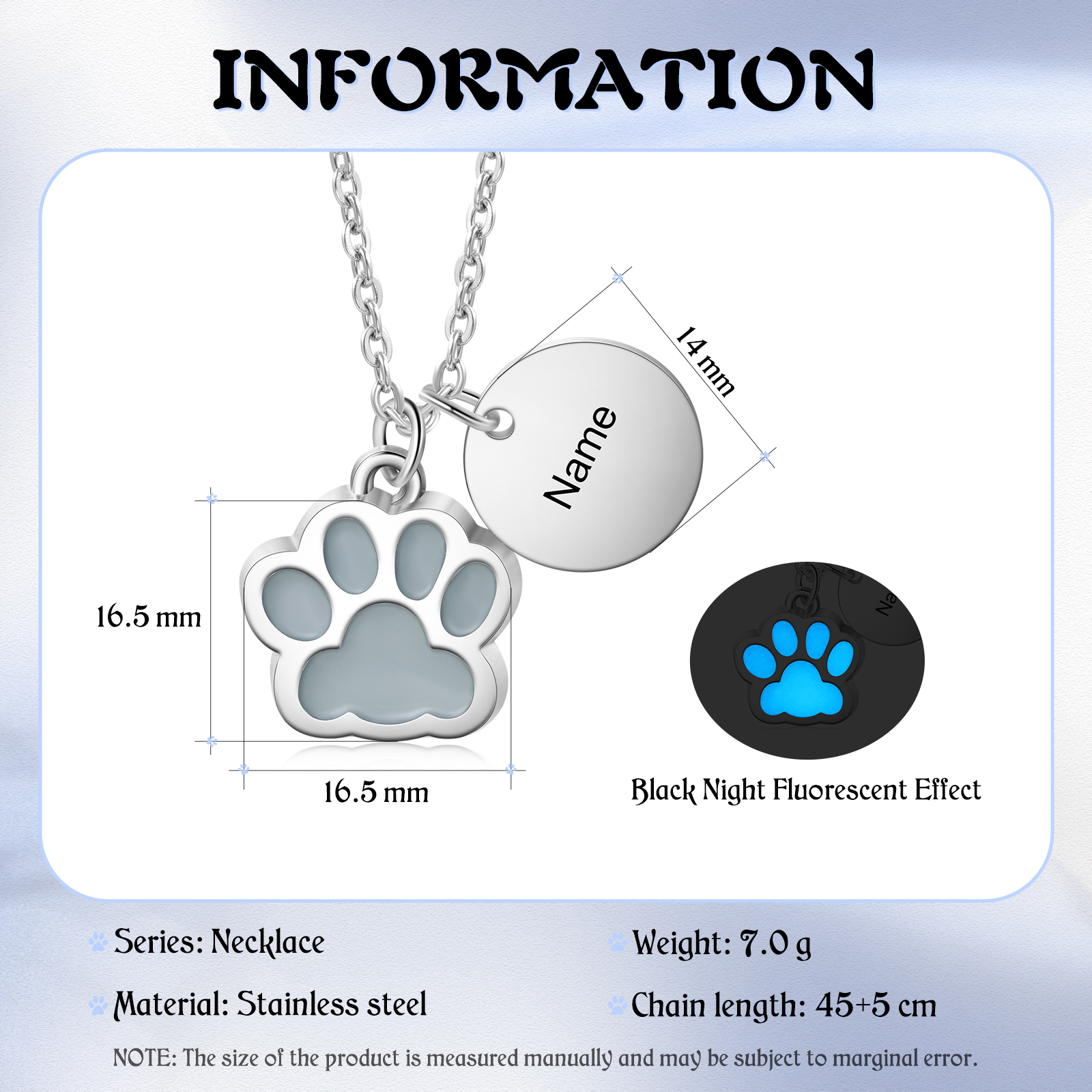 Personalised Dog Paw Pendant Necklace Customised Name Fluorescent Necklace Creative Gift for Her/Him-Jessemade AU