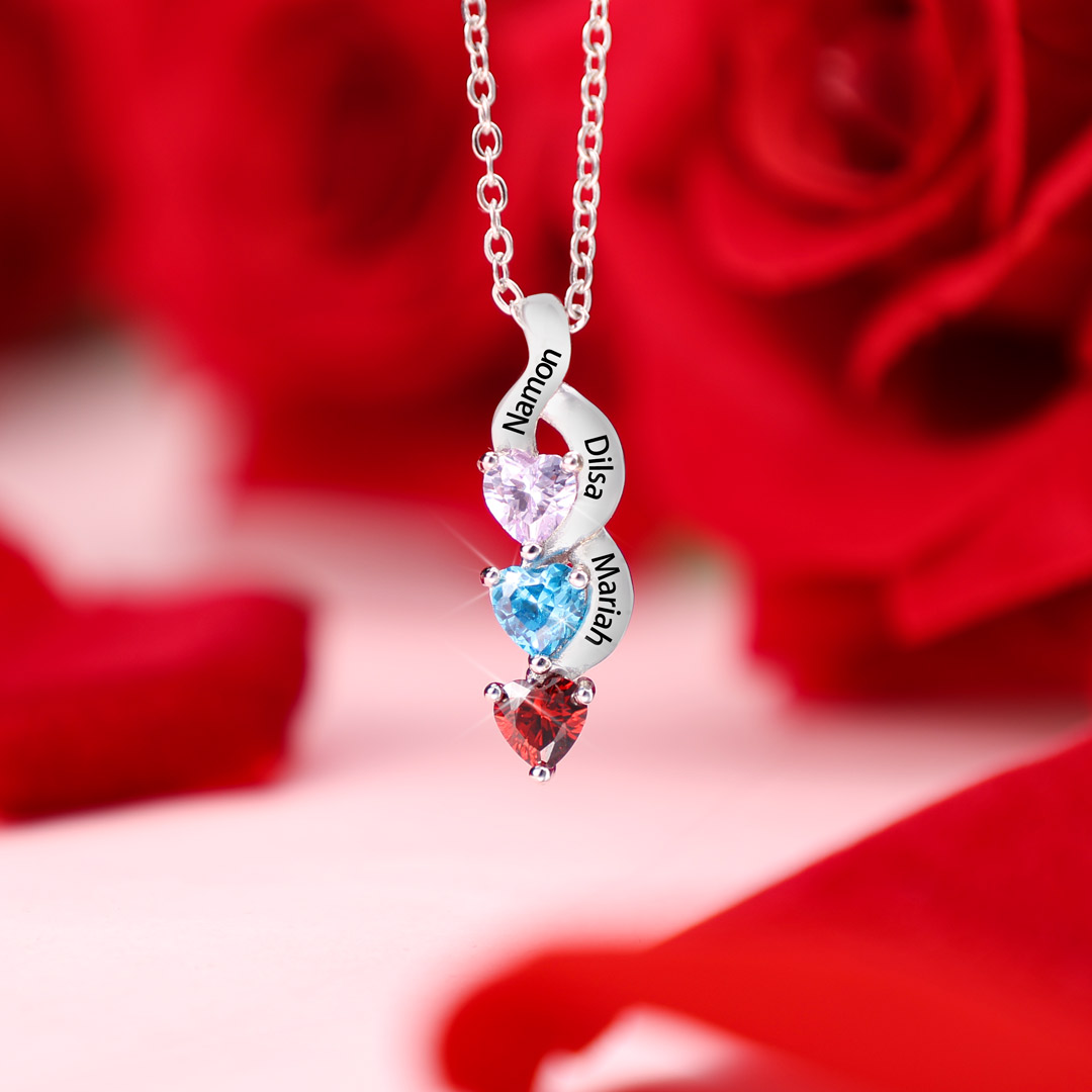 Custom Heart Birthstone Jewelry Set Necklace Bracelet for Family Personalised with 3 Names 3 Birthstones-Jessemade AU