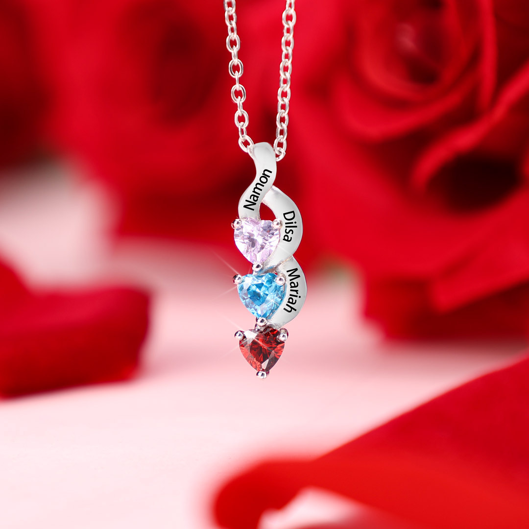 Custom Heart Birthstone Jewelry Set Necklace Bracelet for Family Personalised with 3 Names 3 Birthstones-Jessemade AU