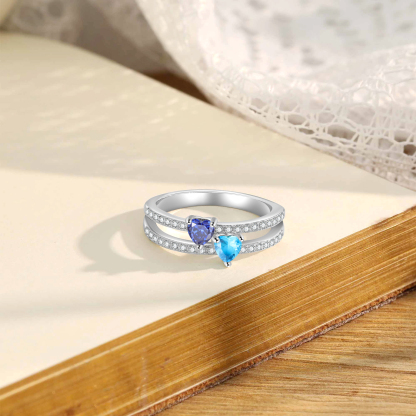 Personalised Women's Ring Customised 2 Birthstones Heart Ring Birthday Gift for Women Girls-Jessemade AU