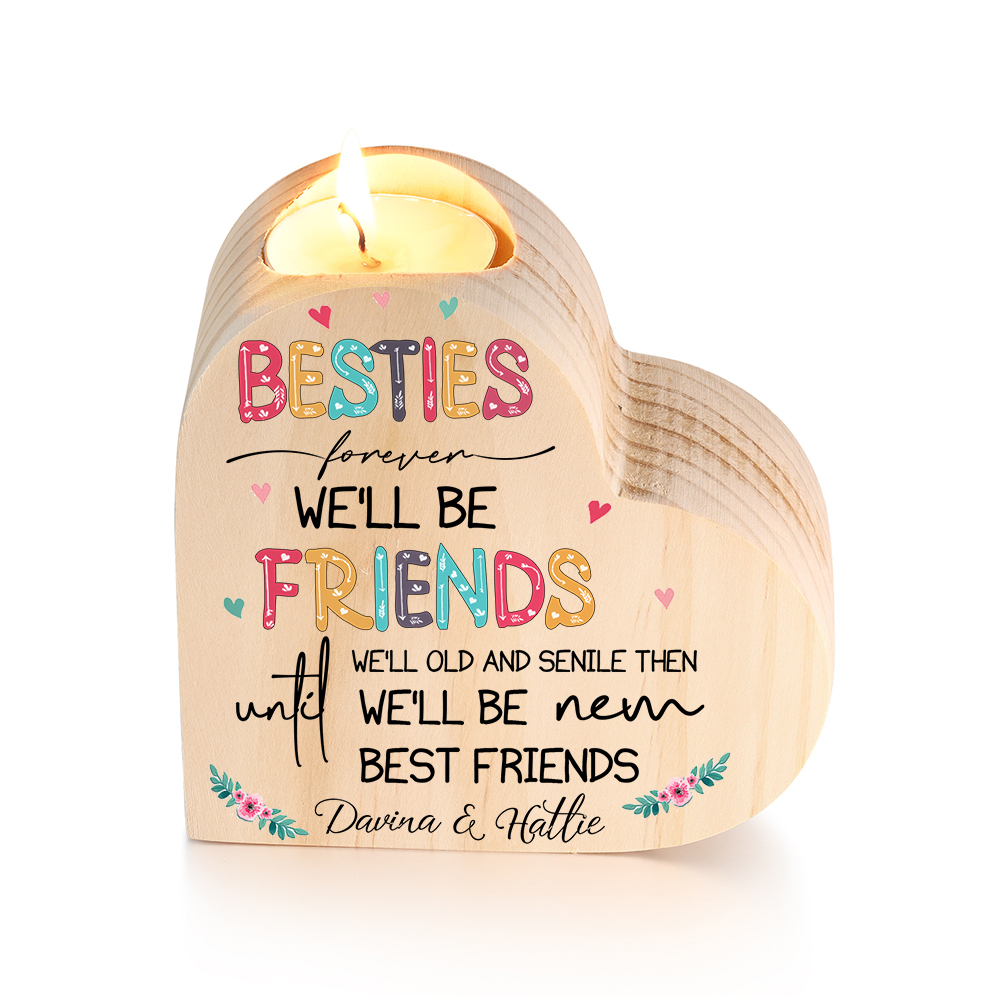 Besties Forever Wooden Candle Holder Customised 2 Names Candlesticks -Jessemade AU