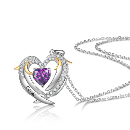 Personalised Heart Wings Necklace With 1 Birthstone Custom Names Necklace Gift For Her-Jessemade AU