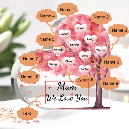 10 Names - Personalised Acrylic Heart Keepsake Custom Text Pink Tree Ornaments Gifts for Grandma/Mother-Jessemade AU