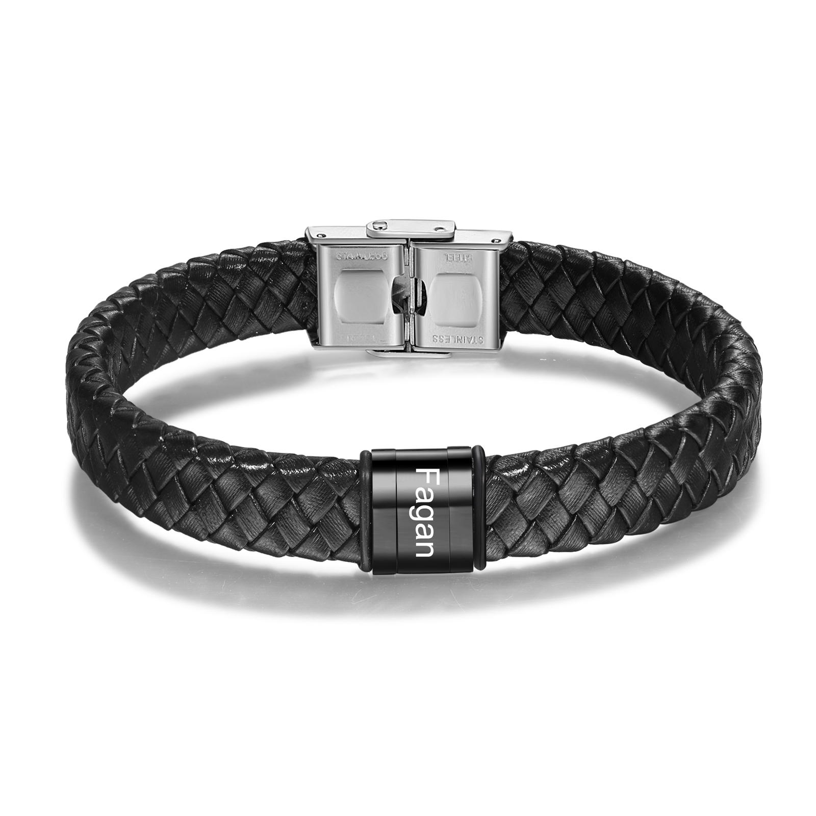 Men Leather Braided Bracelet Personalised with 1 Name Black-Jessemade AU