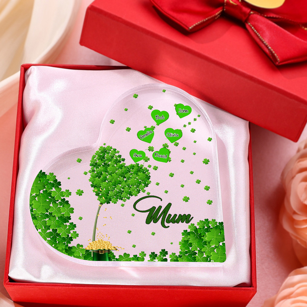 6 Names - Personalised Acrylic Heart Keepsake Custom Text Four-Leaf Clover Ornament Gift for Mother/Grandma-Jessemade AU