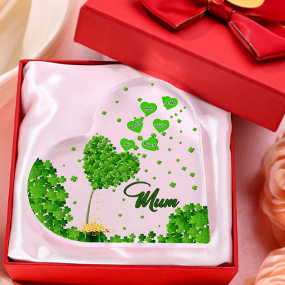 6 Names - Personalised Acrylic Heart Keepsake Custom Text Four-Leaf Clover Ornament Gift for Mother/Grandma-Jessemade AU