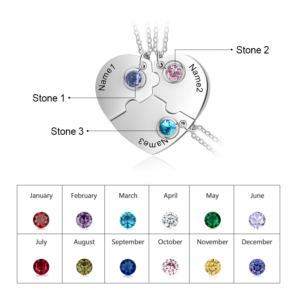 Personalised Puzzle Necklace With Birthstone Custom 3 Names Gifts For Mom BBF Friendship Style-Jessemade AU