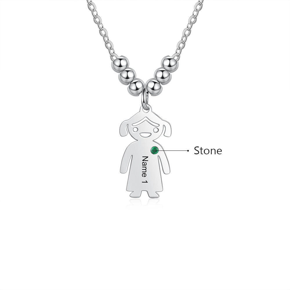 Personalised Kids Charm Necklace With 1 Birthstone Engraved Names Gift For Mother-Jessemade AU