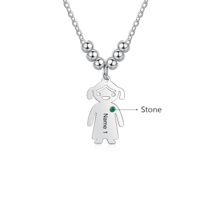 Personalised Kids Charm Necklace With 1 Birthstone Engraved Names Gift For Mother-Jessemade AU