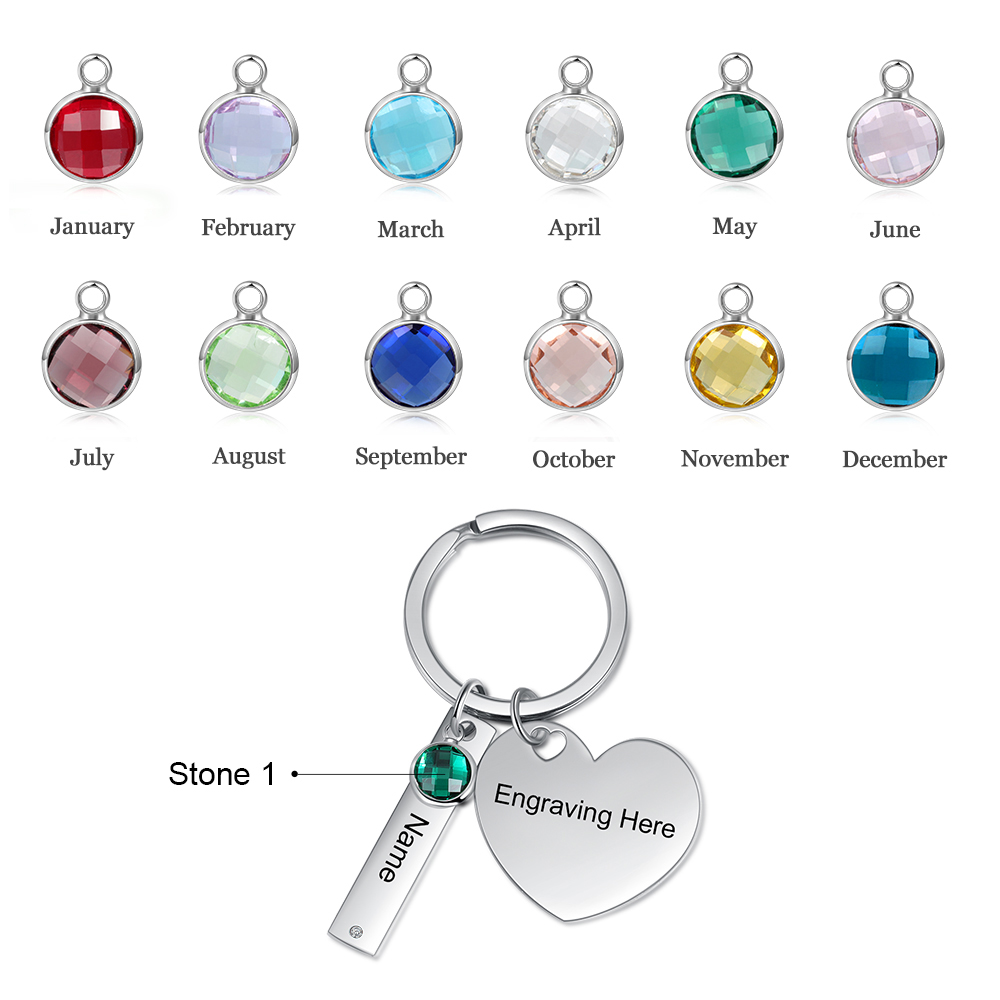 Personalised Birthstone Keychain Engraved 1 Names Keychain Gifts For Her-Jessemade AU