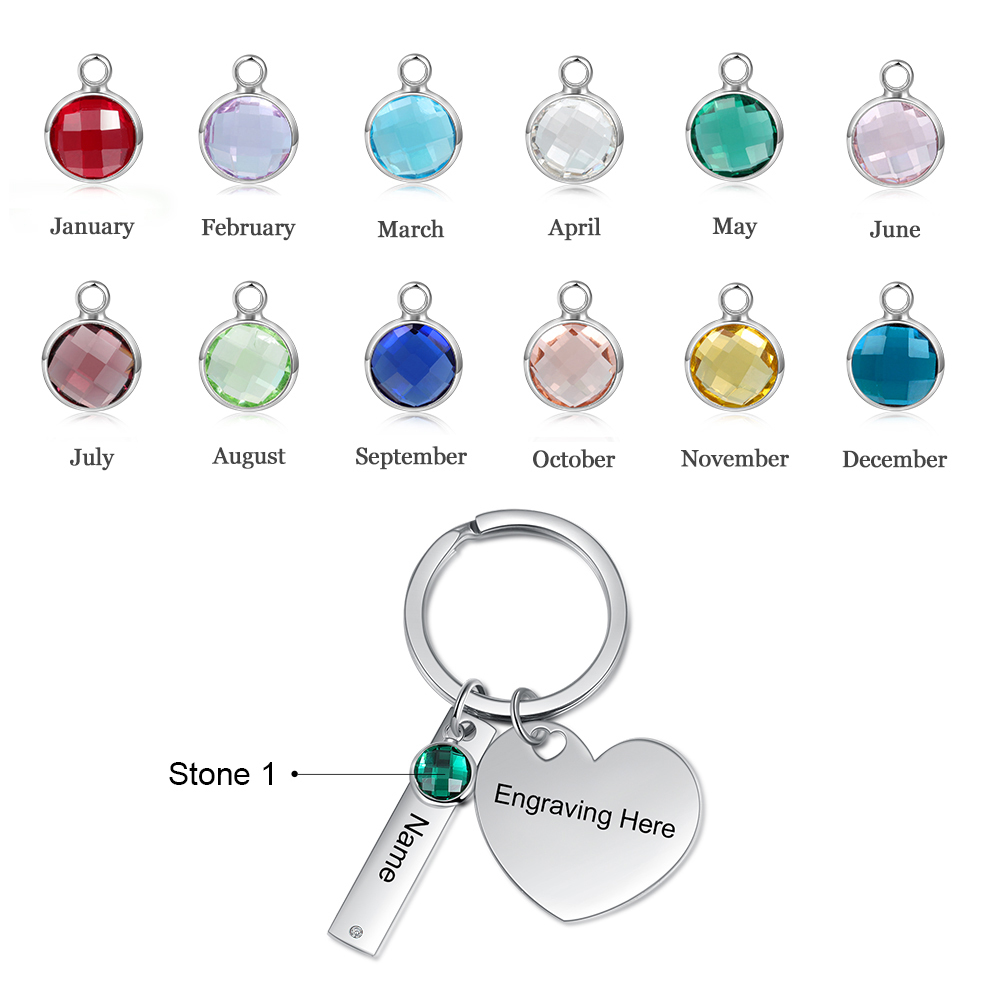 Personalised Birthstone Keychain Engraved 1 Names Keychain Gifts For Her-Jessemade AU