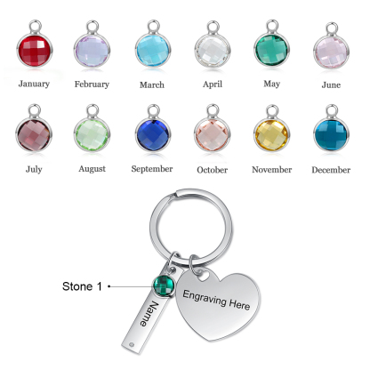 Personalised Birthstone Keychain Engraved 1 Names Keychain Gifts For Her-Jessemade AU