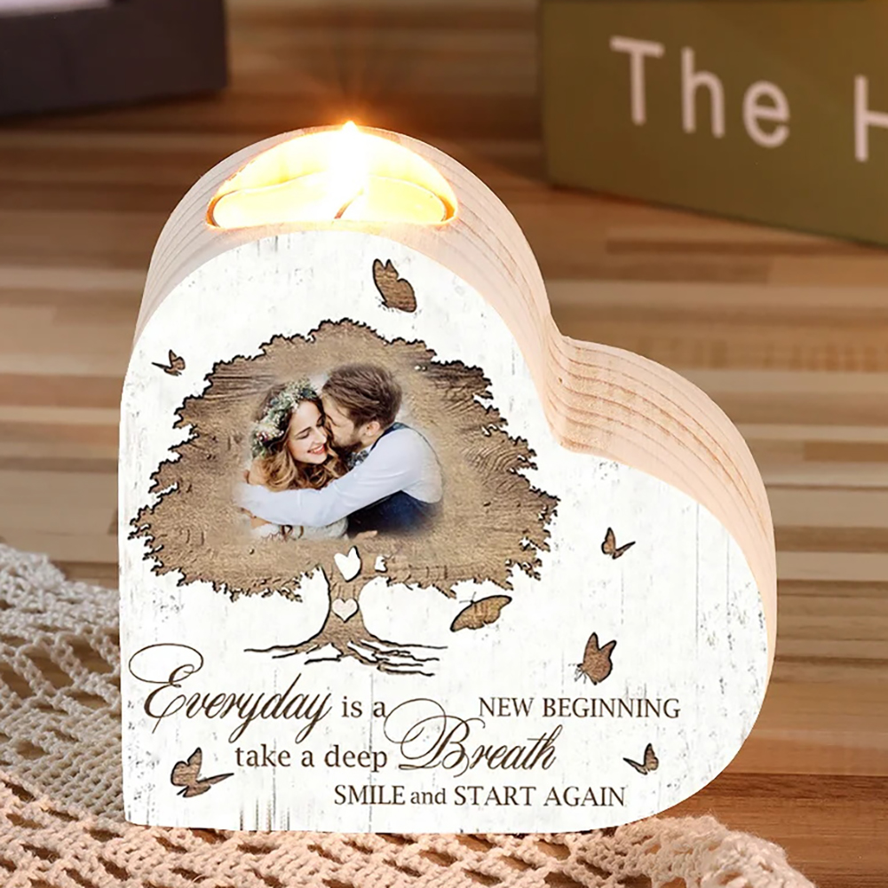 Mothers Gifts Personalised Love Couple Heart Candle Holder Engrave Photo Wooden Candlesticks Valentines Gift