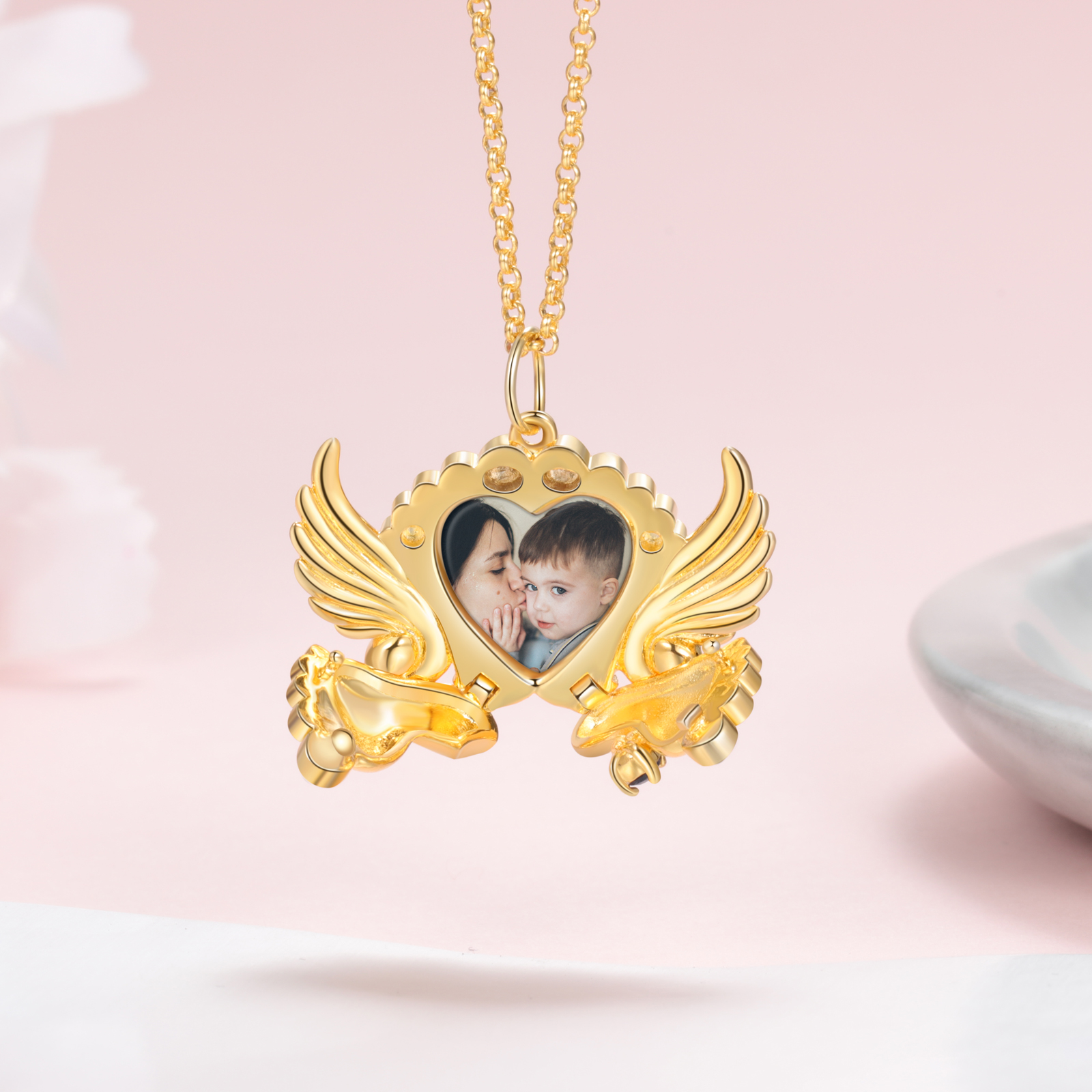 Personalised Baby Feet Photo Locket Necklace with Birthstone Custom Names Necklace-Jessemade AU