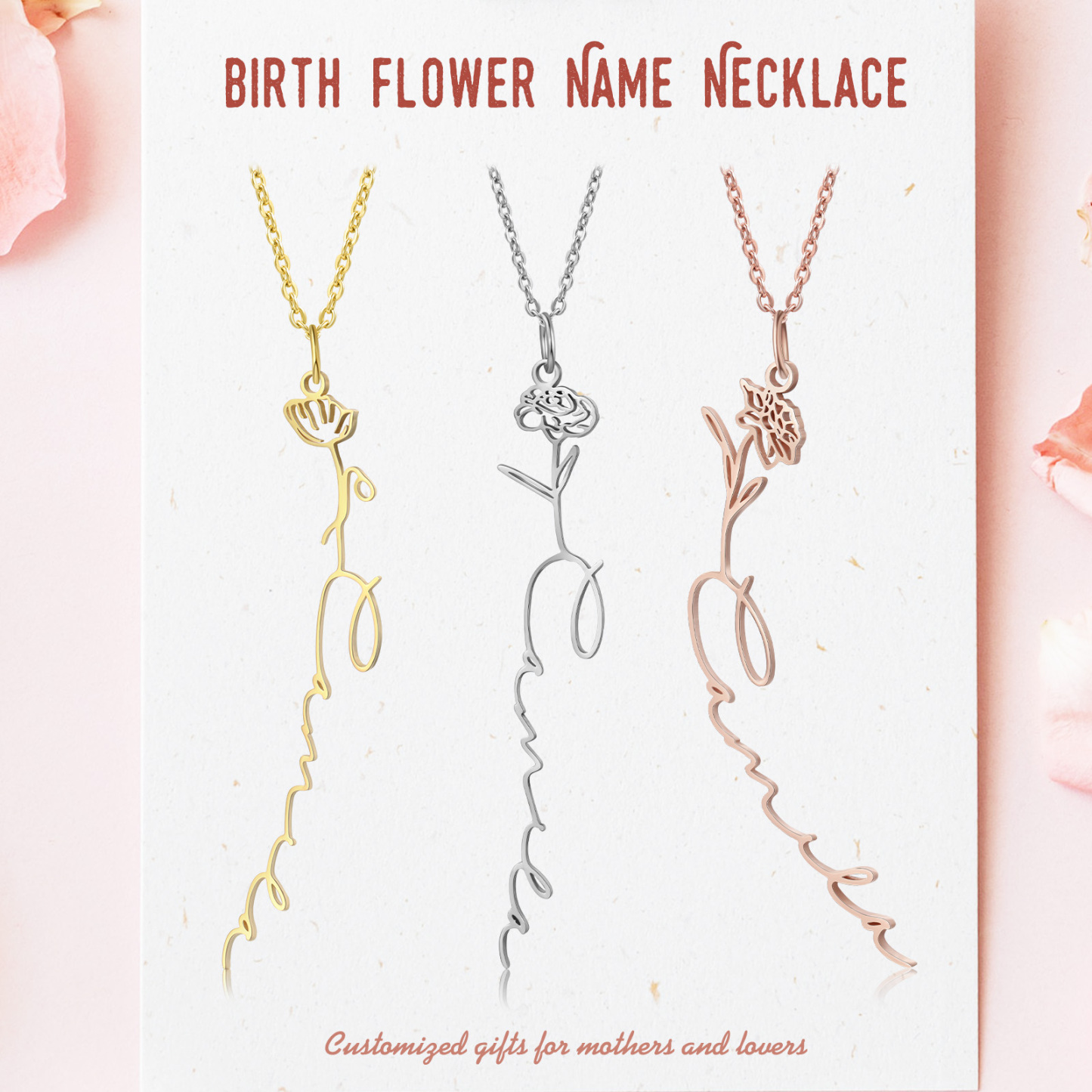Personalised Birthflower Necklace Custom 1 Name Necklace Gift For Women-Jessemade AU